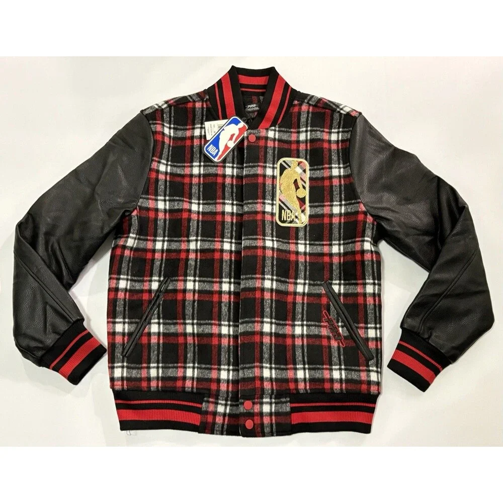 Pro Standard NBA Basketball Varsity Jacket Full Zip Plaid & Leather Men’s M NWT